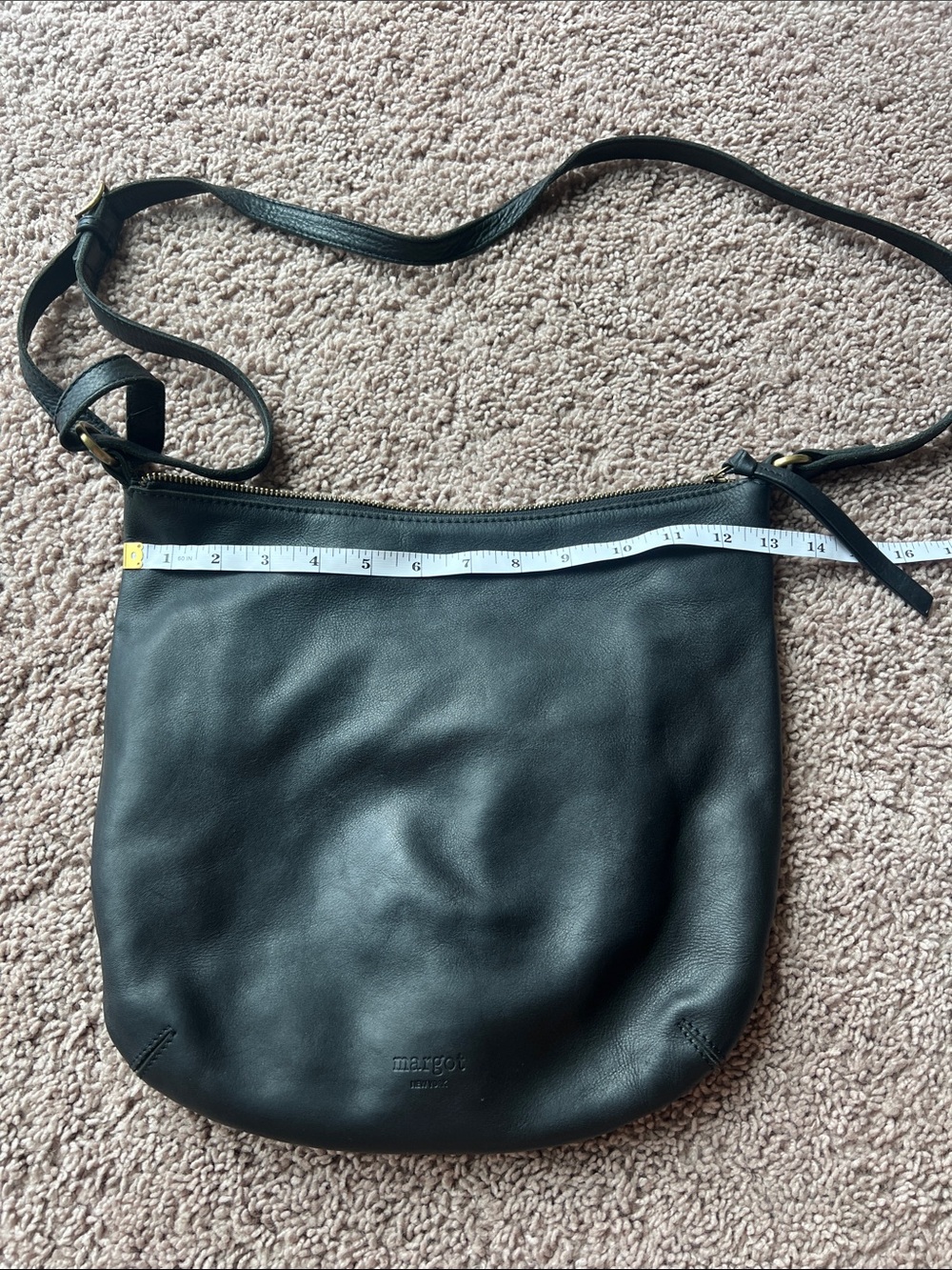 Margot 100% Genuin Black Leather Saddle Crossbody Bag EUC Minimalist